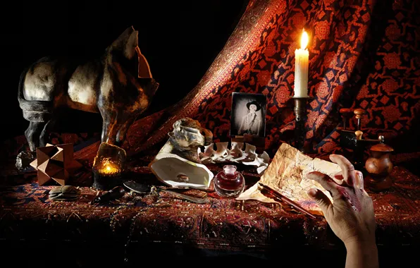 Darkness, magic, blood, hand, the situation, witch, black background, still life