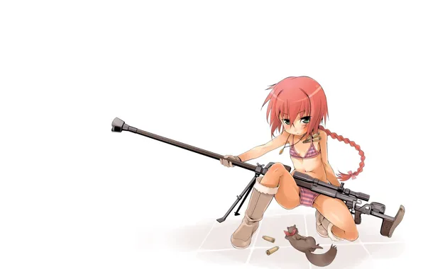 Cat, weapons, anime, art, girl, cartridges, sniper, cats