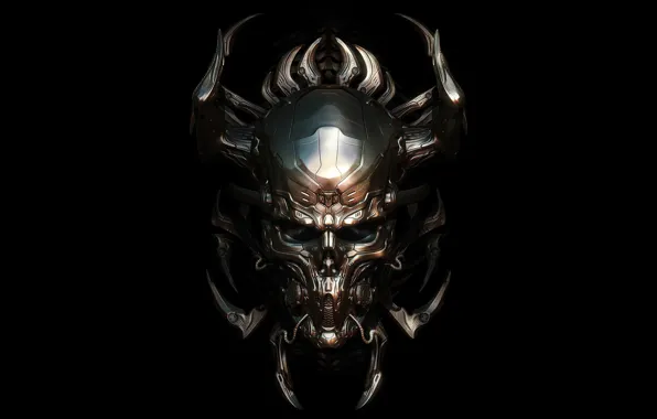 Picture mask, horns, iron, black background