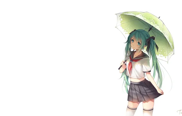 Girl, umbrella, art, form, schoolgirl, vocaloid, hatsune miku, bow