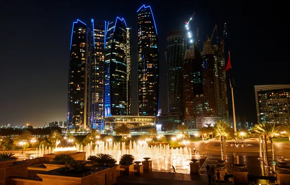 Picture city, night, Etihad, UAE, Dhabi, Abu, Towers.