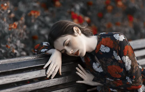 Picture sadness, girl, bench, face