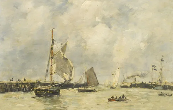 Boat, picture, sail, Eugene Boudin, Eugene Boudin, Trouville. Piers