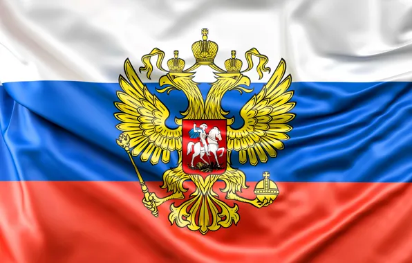 Picture Red, Blue, White, Flag, Coat of arms, Russia, Banner, Russian Federation