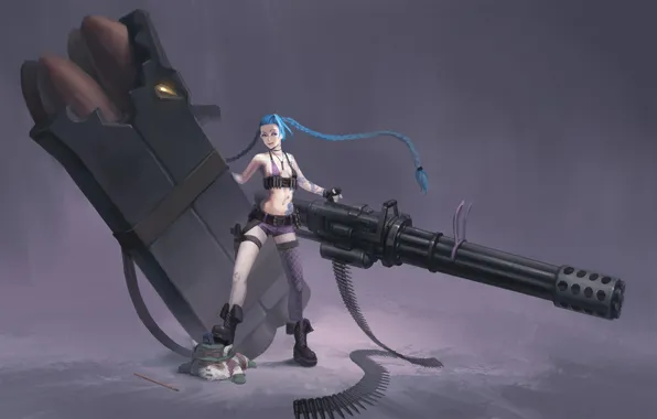Girl, weapons, art, braids, League of Legends, LoL, Jinx, Teemo