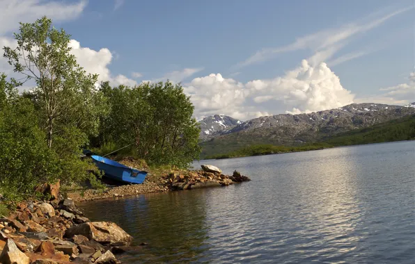 Mountains, nature, lake, photo, coast, boats, Norway, Hansnes