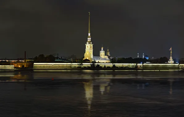 Night, fortress, Neva, Saint Petersburg, Petropavlivka, Peter and Paul