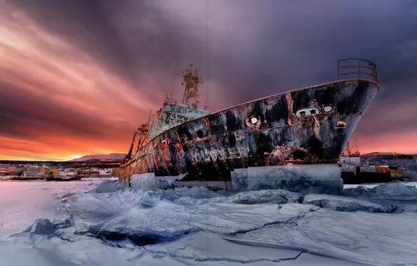 Colors, ice, cold, rust, shipwreck, abandonment