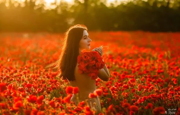 Look, girl, glade, naked, Flowers, Ira, Juliana Mizinova