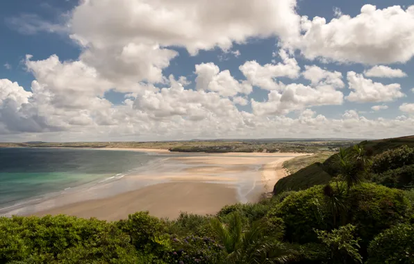 Picture the sky, clouds, coast, UK, Porthkidney Beach Cornwall