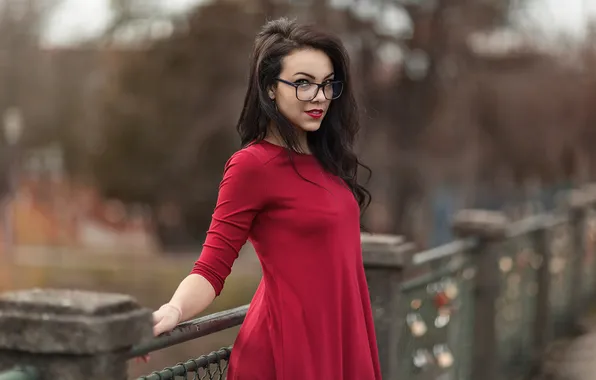 Look, pose, model, portrait, makeup, dress, brunette, glasses