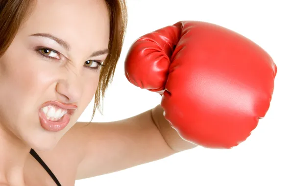 Woman, fury, boxing glove