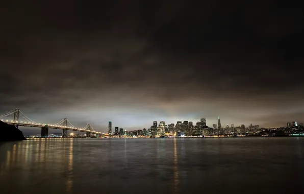 Picture city, lights, bridge, night, lake