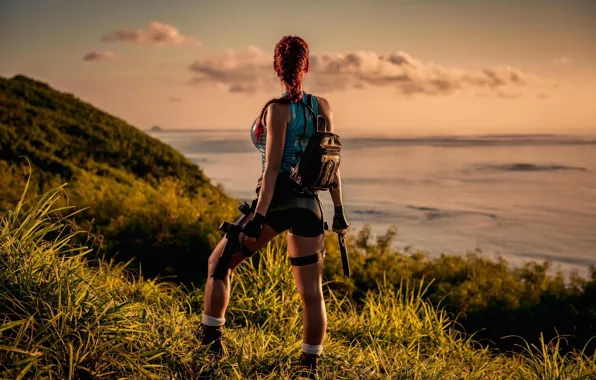 Nature, pose, weapons, body, Girl, Lara Croft, Bianca Beauchamp, cosplay