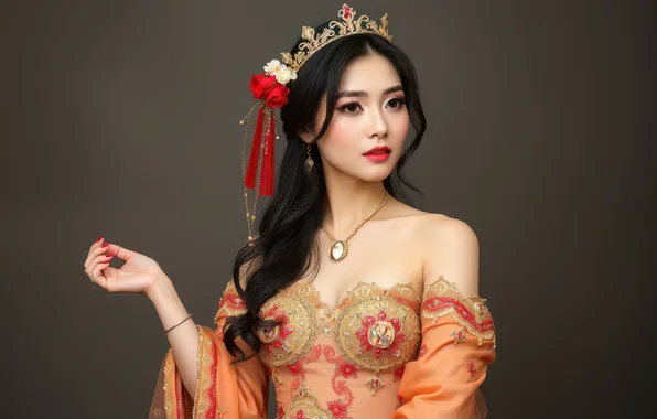 Picture look, girl, face, portrait, makeup, Asian, AI art, nyeroset