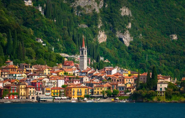 Lake, building, home, Italy, promenade, Italy, Lombardy, Lombardy