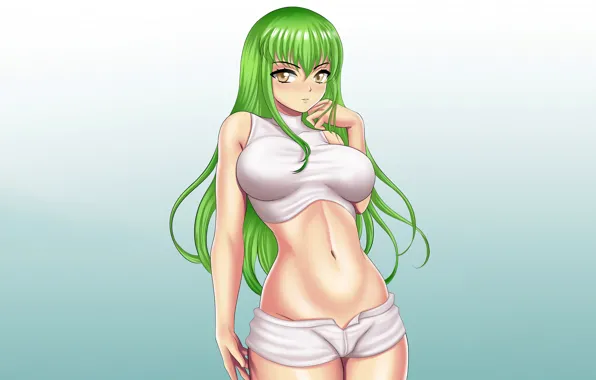 Girl, sexy, Code Geass, shorts, long hair, boobs, anime, beautiful