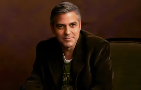 Smile, art, chair, male, jacket, artist, George Clooney, sitting