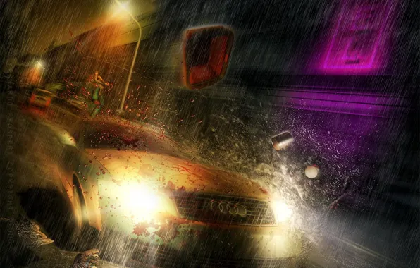 Picture the rain, auto, Audi, speed