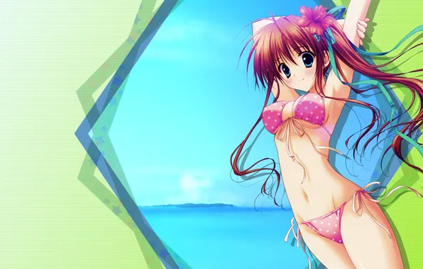 Swimsuit, flower in hair, he irr is read samurai saki