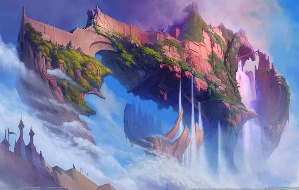 Castle, rocks, island, air, waterfalls, Ether Saga Online