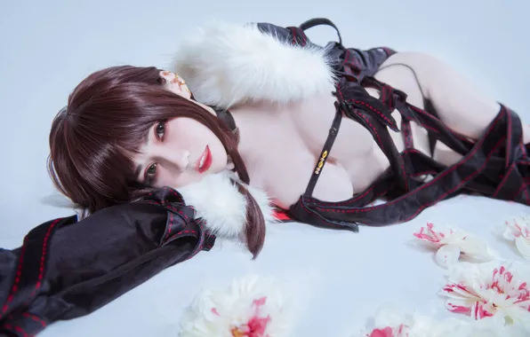 Chest, look, flowers, close-up, beautiful girl, cosplay, Nega, cosplay