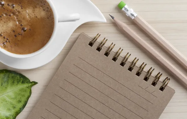 Coffee, Notepad, pencil