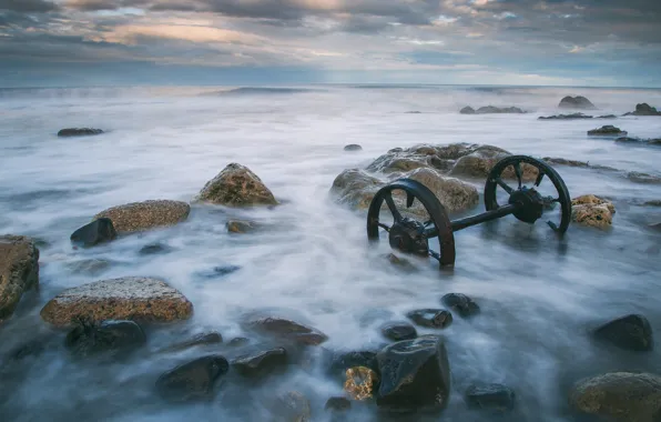 Sea, the sky, clouds, landscape, nature, stones, overcast, shore