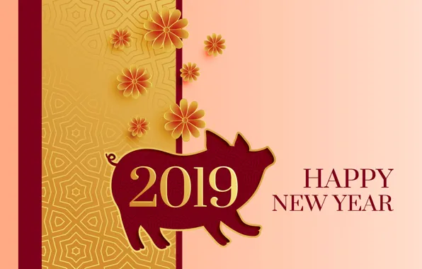 Flowers, New year, pig, 2019