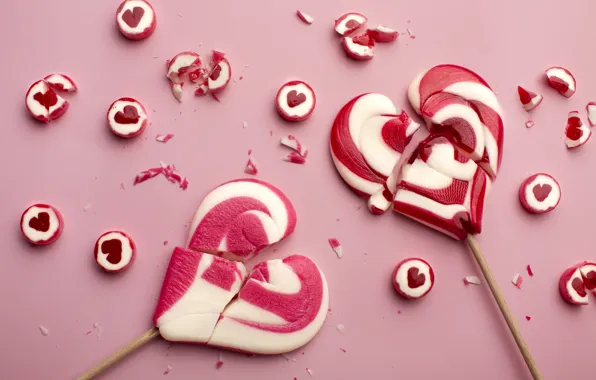 Cracked, holiday, heart, candy, hearts, red, lollipops, pink