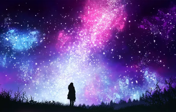 The sky, girl, space, night, by kvacm