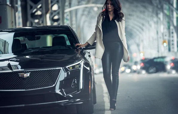 Picture CADILLAC CT6-V, car, woman, transport, strip