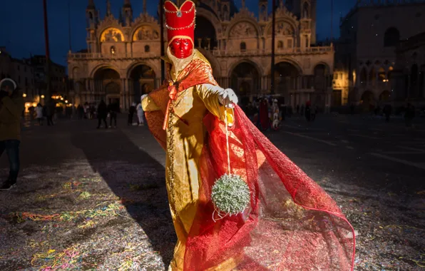 Night, Italy, costume, Venice, carnival, The Cathedral Of St. Mark