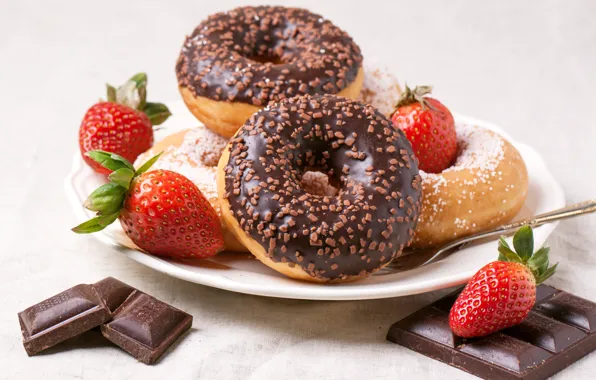 Chocolate, strawberry, donuts, vanilla