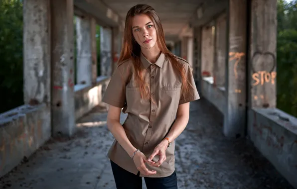 Picture look, model, portrait, makeup, figure, hairstyle, freckles, shirt