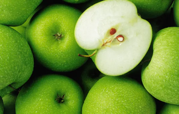 Picture drops, green, apples, food