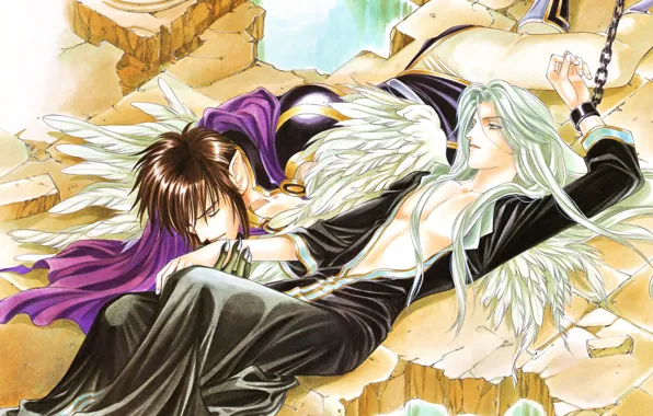 The wreckage, wings, kiss, chain, guys, two, long hair, art