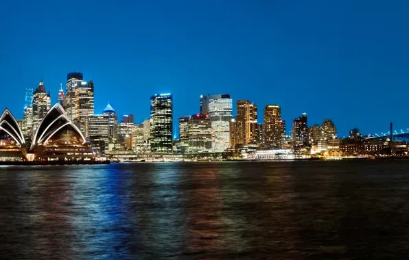 Night, lights, coast, skyscrapers, Australia, Sydney
