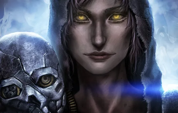 Look, girl, face, the game, mask, art, hood, Dishonored