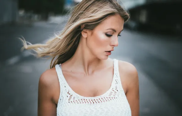 Girl, white, sexy, model, beauty, bokeh, hair, blonde