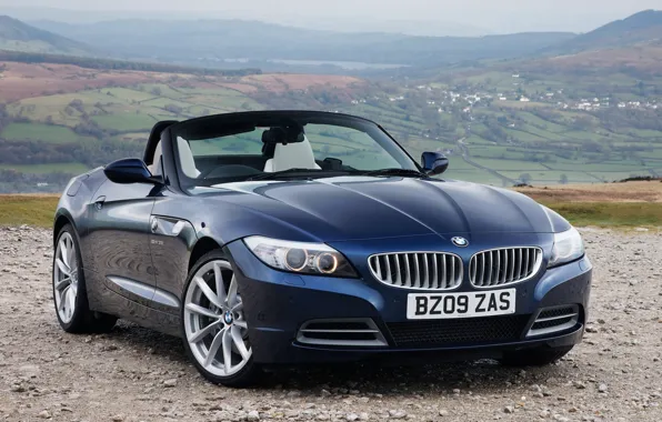 Picture blue, hills, valley, convertible, on the stone, German, BMW Z4