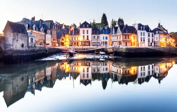 Water, lights, reflection, river, boat, France, home, the evening