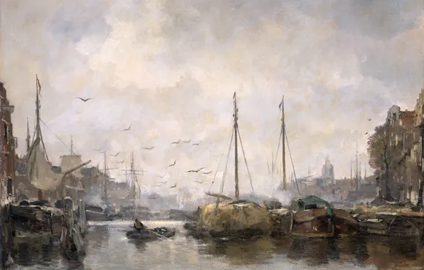 Oil, picture, canvas, City view, Jacob Maris Hendrikus