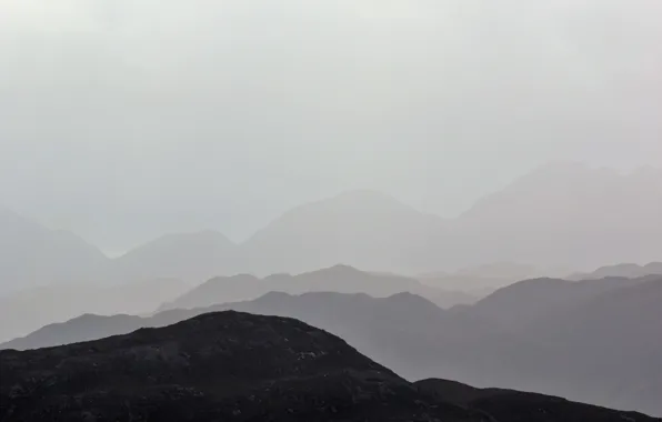 Mountains, fog, mist, silhouettes, layers