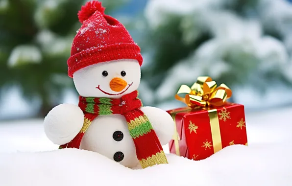 Winter, snow, snowflakes, New Year, Christmas, snowman, happy, Christmas