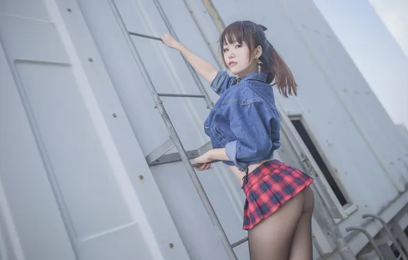 Look, sexy, Asian, cutie, asian, dzhinsovka, short skirt, cutie