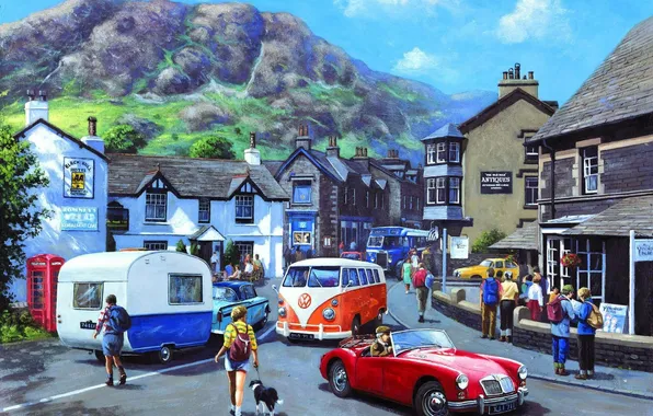 Machine, house, mountain, Jaguar, vacation, the hotel, painting, shop