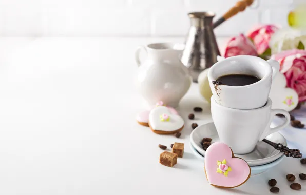 Picture coffee, roses, cookies, Cup, hearts, Myfoodie
