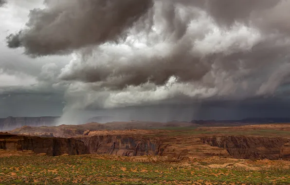 The storm, the sky, mountains, clouds, rain, rocks, view, canyons