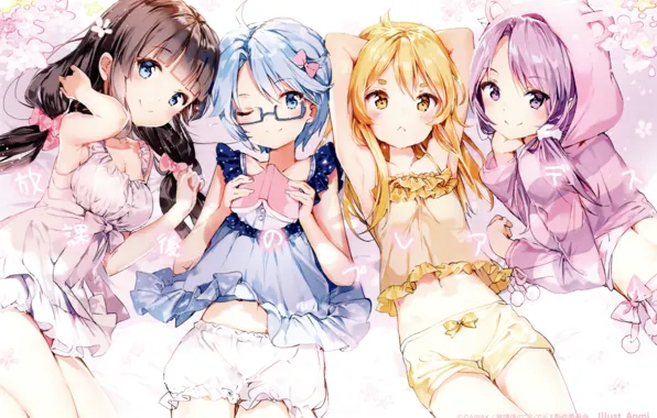 Smile, glasses, hood, book, pajamas, bow, art, friend